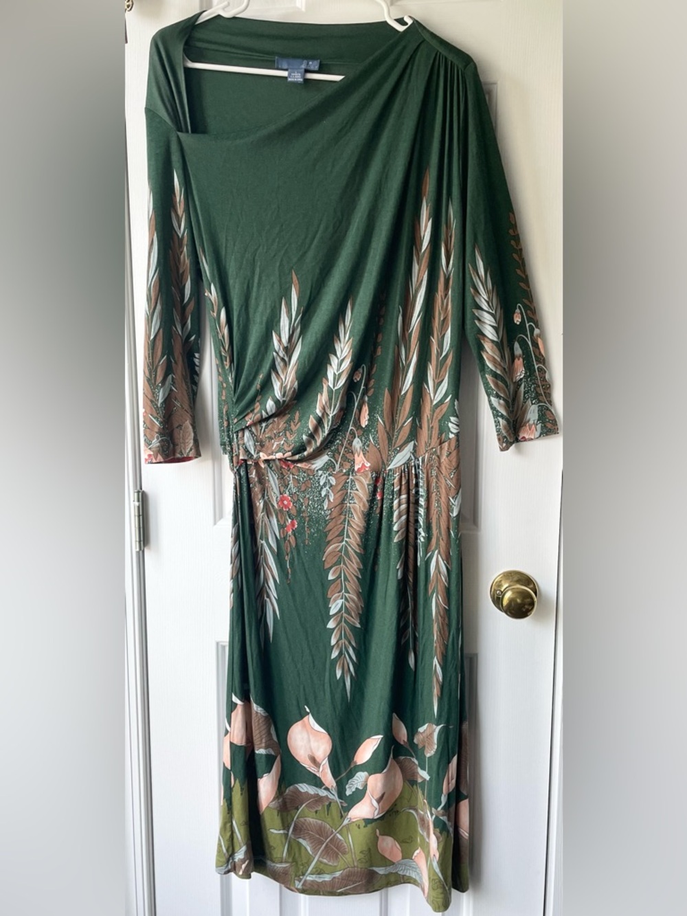 Anthropologie Forest Green Long Sleeve Floral Dress
